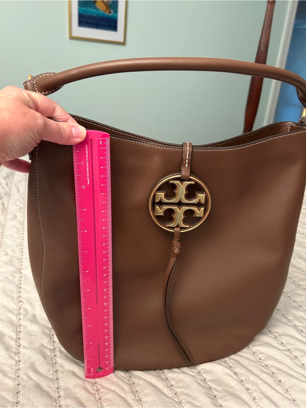 Tory Burch Miller Brown Standard Slouchy Leather Hobo Bag with Logo Medallion - Picture 7 of 7